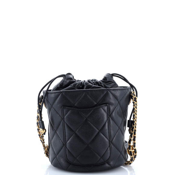 Chanel Small Twist Your Buttons Drawstring Bucket Bag Quilted Caviar - Picture 3 of 7